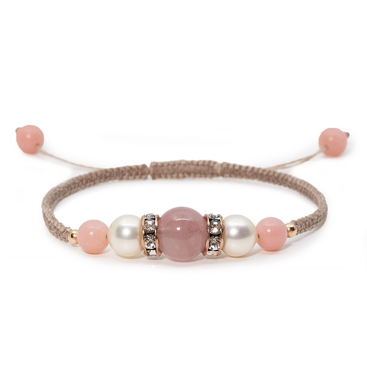 ディープローズクォーツ・ソープストーン編みブレスレット