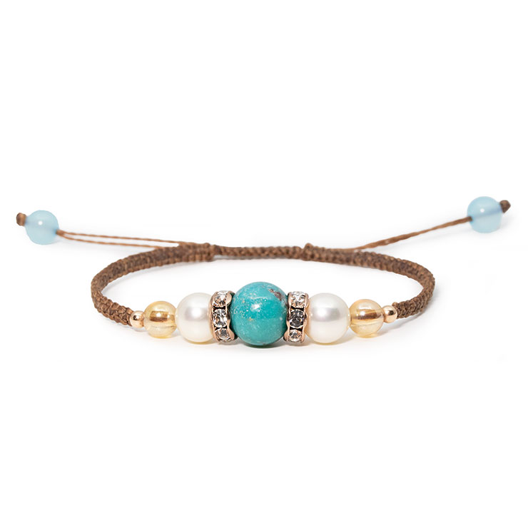 ターコイズ・シャンパンカラーオーラ編みブレスレット
