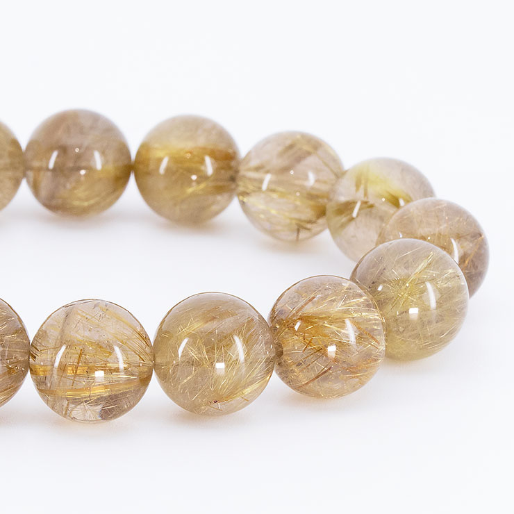 【一点もの】ゴールドルチルクォーツ（スモーキータイプ）12mm シンプルブレスレット【鑑別書付き】 